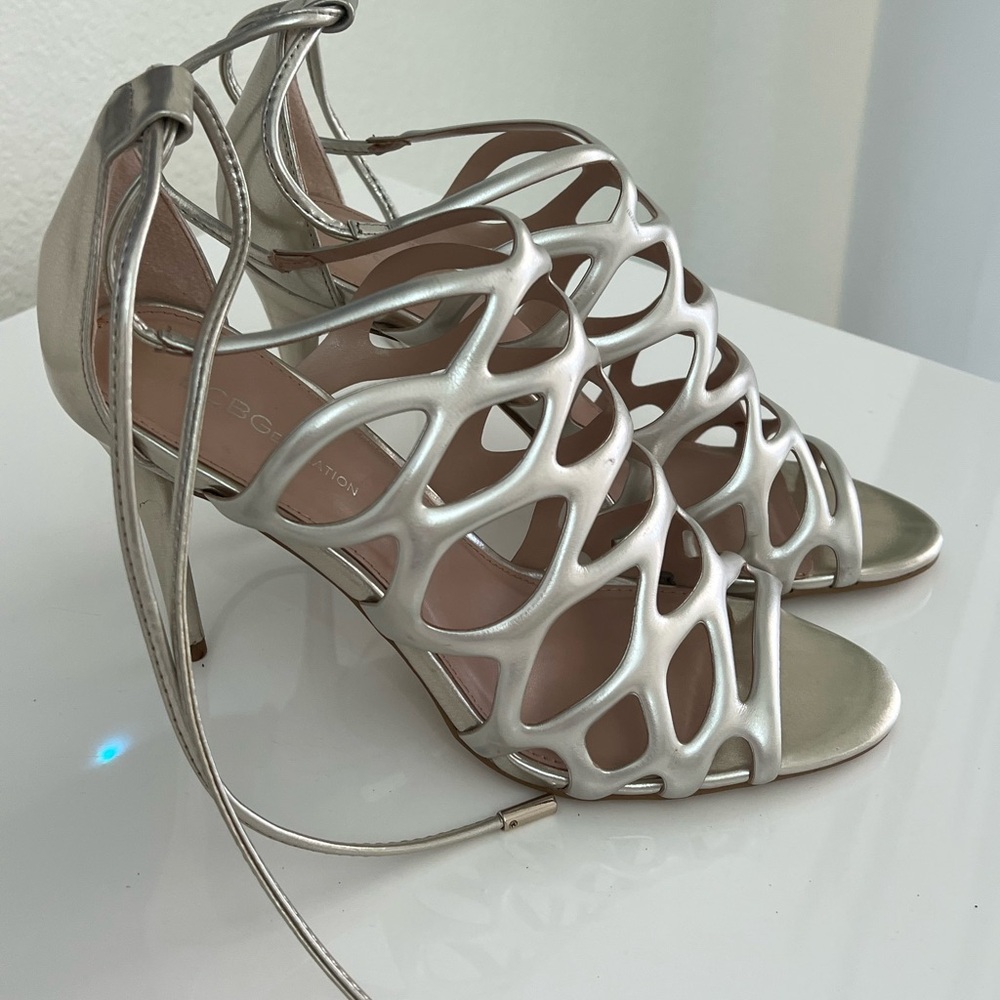BCBGeneration Metallic Strappy Heels